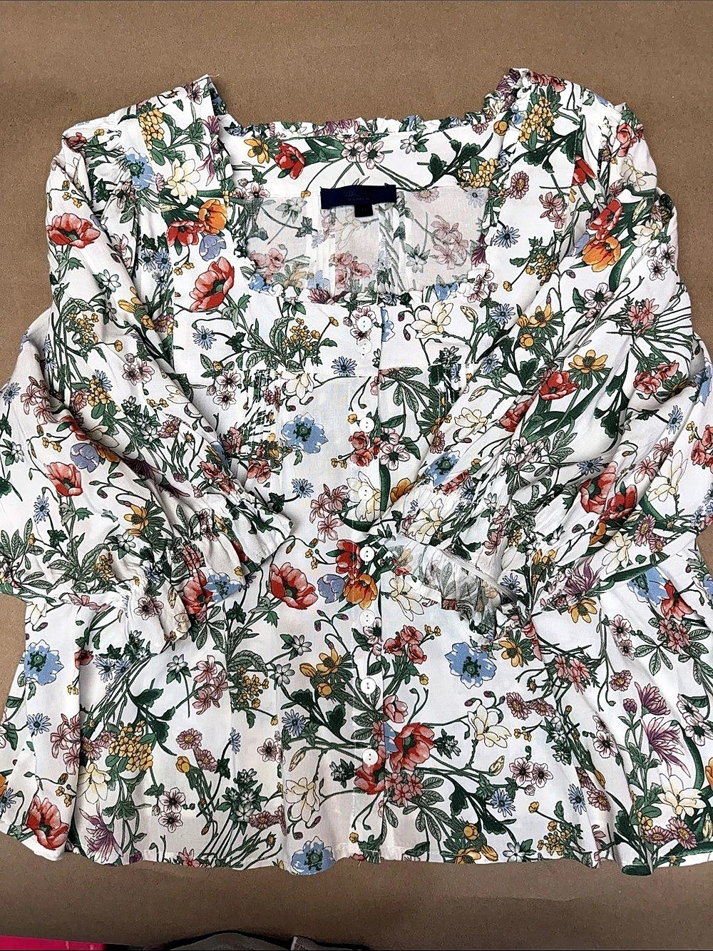 Rachel Roy Floral Rayon Blouse in White & Green Size Medium